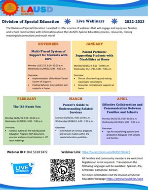 Parent Webinar Series flyer 2022-23